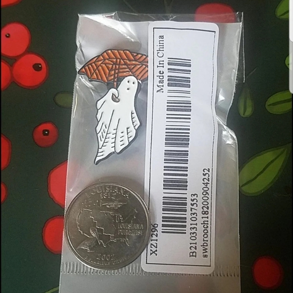 *2 for $13* Spooky Ghost W/ Umbrella Enamel Pin - Picture 3 of 3
